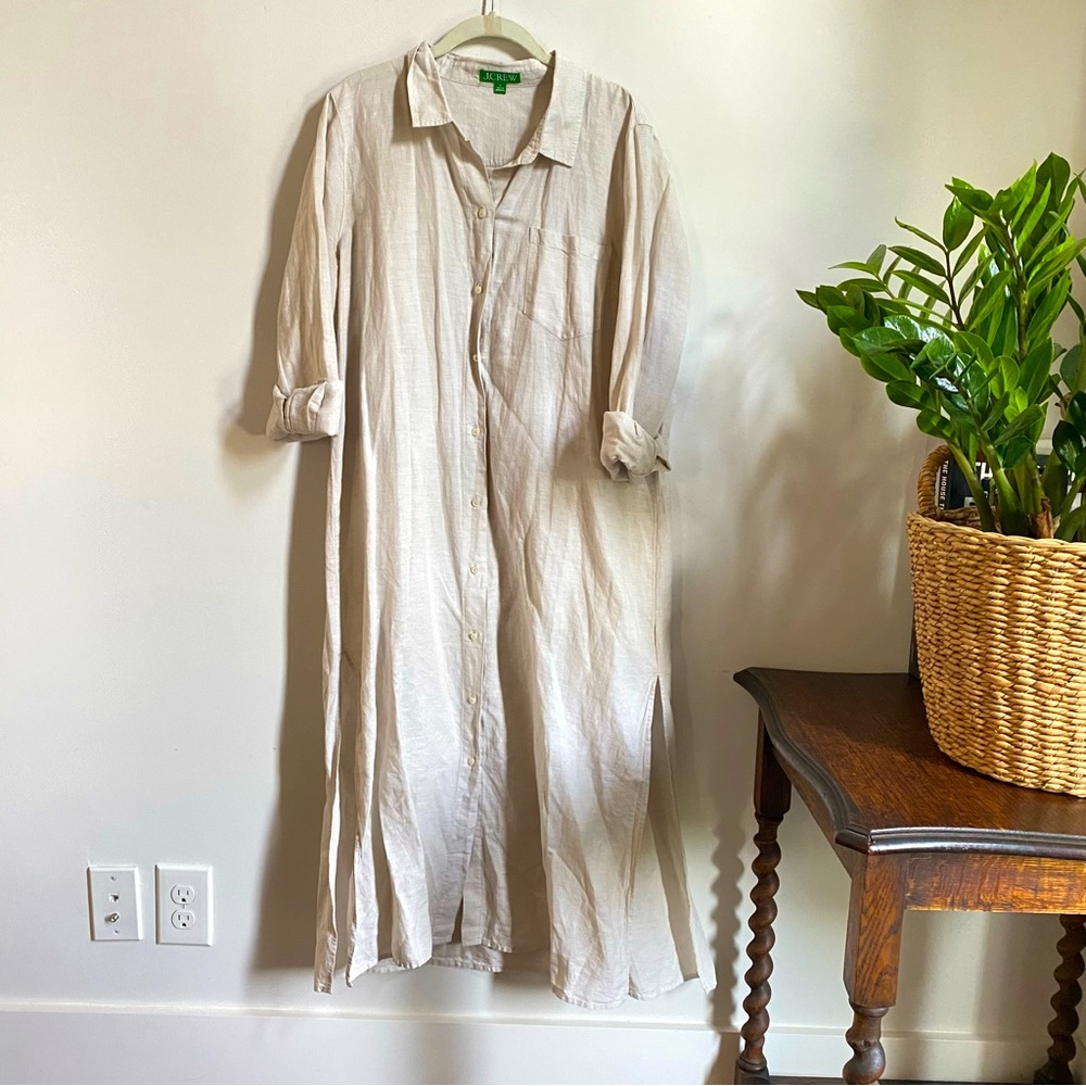 Long Cream linen Button-Up Dress